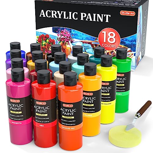 Shuttle Art Acrylic Paint, 12 Colors Acrylic Paint Large Bottle Set, 473ml/16oz Each, Rich Pigments, High Viscosity, Bulk Paint for Artists, Beginners