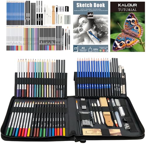 KALOUR 106 Coloring Sketching Kit Set - Pro Art Supplies with Sketchbook & Watercolor Paper - Include Drawing Tutorial, Watercolor,Colored,Metallic,Fl