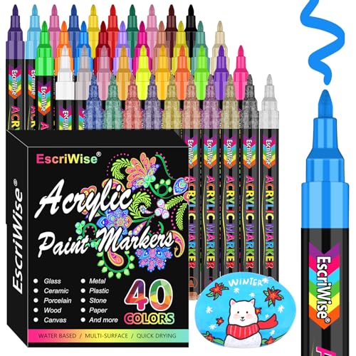  EscriWise 54 Colors Acrylic Paint Pens Paint Markers Set,Dual  Tip Paint Markers With Fine Tip and Brush Tip,Premium Paint Pens for  Stone,Canvas,Rock Painting,DIY Craft Art Supplies,Glass : Arts, Crafts &  Sewing