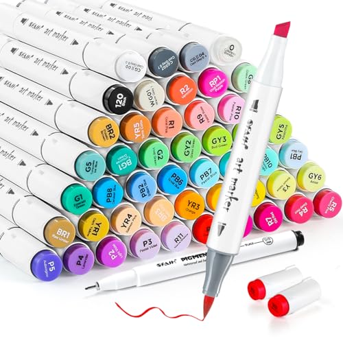  HOOHLOOY 60 Colors Upgraded Alcohol Marker Set, Brush Chisel  Double Head Art Marker for Artists Adult Coloring, Sketching, Painting,  Comes with Storage Bag : Arts, Crafts & Sewing