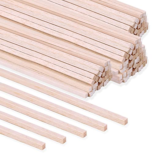 222 Pieces Wood Strips Balsa Square Wooden Dowels 1/8 Inch, 3/16