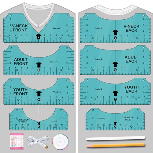  9Pcs Tshirt-Ruler Guide to Center Vinyl, Transparent  V-Neck/Round PVC Ruler for Alignment, Heat Press, Children Youth Adult,  Front and Back Measurement (10in) : tietoc: Arts, Crafts & Sewing