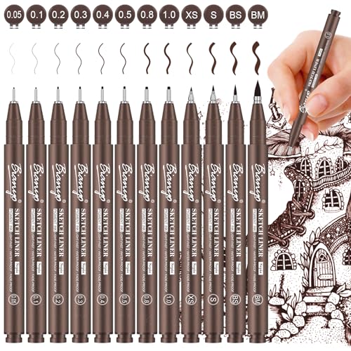 12 PCS Black Drawing Pens, Art Pens Set Micro Pens for Sketching Drawing  Manga Illustration, High Precision, Fineliner Ink Pens with Waterproof Ink