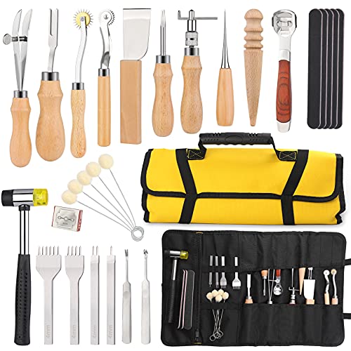 IMZAY 415Pcs Leather Tooling Working Kit, Compact Beginner Leather Tools  and Supplies with Leather Stitching Sewing Carving Cutting Crafting Tools  for