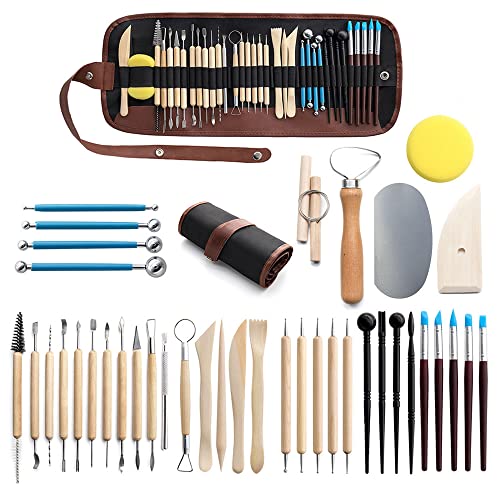 Pottery Clay Sculpting Tools, 22pcs Wooden Handle Pottery Carving Tools & Metal Scraper & Plastic Clay Shaping Tools, Men's, Size: One size, Brown