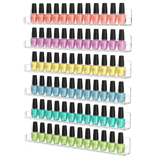 Umirokin 6 Packs 15Inch Acrylic Nail Polish Rack Wall Mounted Shelf Holds  up to 96 Bottles Clear Nail Polish Holder Display for Wall Essential Oils  Organizer