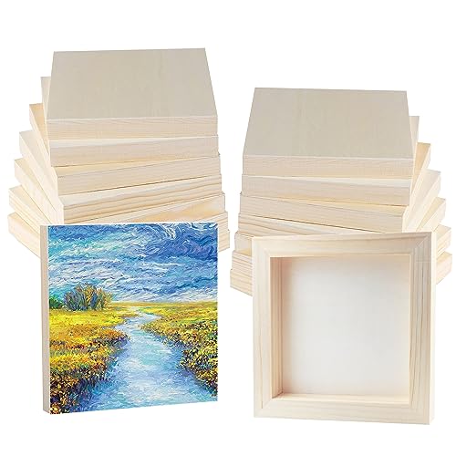4pcs Wood Panel Board, 4 x 4 inch Unfinished Wood Canvas Square Wooden Panel Boards for Painting, Pouring, Arts Use with Oils, Acrylics