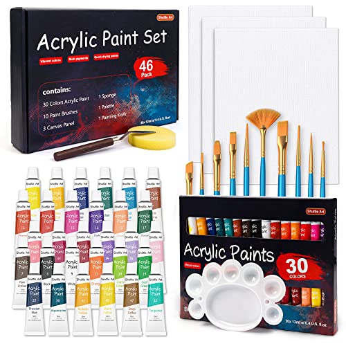 Fabric Paint Set, Shuttle Art 45 Colors 3D Permanent Paint with Brushes  Palette Fabric Pen Fabric Sheet Stencils, Glow in The Dark,  Glitter,Metallic Colors for Textile Fabric T-shirt Jeans Glass 