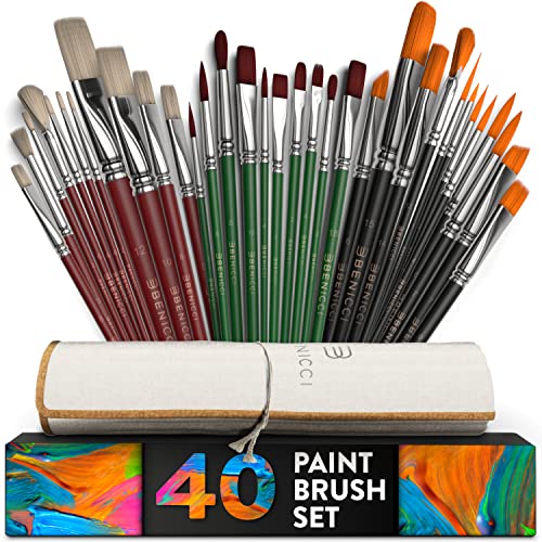 Genixart Filbert Paint Brushes Set, 6 Pcs Artist Paintbrushes for Acrylic Oil Watercolor Gouache Painting, Premium Nylon Hair Art Pain