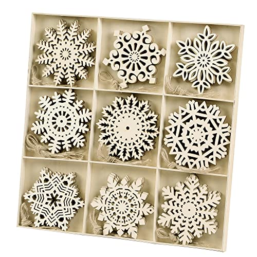 45pcs Christmas Wooden Snowflakes, 4 inch Unfinished Wood Hanging Cutout  Large Snowflakes Ornaments Embellishment for Crafts Rustic Christmas Tree