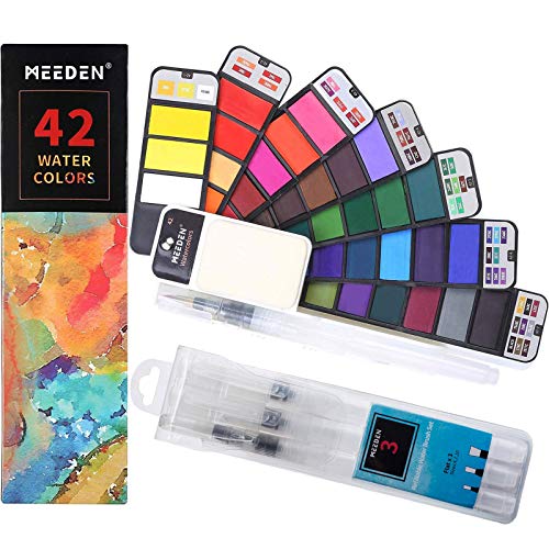 MEEDEN 6 Piece Refillable Water Color Brush Pen Set,Watercolor Paint Pens  for Painting Markers,Watercolor Brushes Professional, Water Color Pen