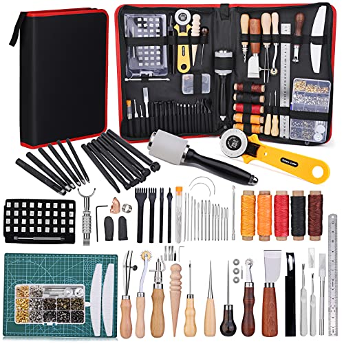 Artskills Leather Working Kit for Beginners with Leather Tools, Dyes, and Leather Stamps, Leather Crafting Kits for Adults & Teens, 64 PC