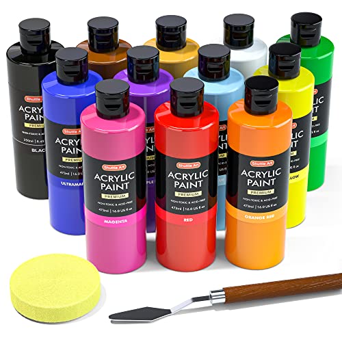 Shuttle Art acrylic paint, shuttle art 24 colors acrylic paint bottle set,  250ml/8.45oz each, rich pigments, high viscosity, bulk paint f