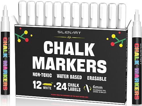 SL6212 SILENART Chalk Markers for Chalkboard, Fine Tips, Liquid Erasable  Neon Chalk Marker for Kids, for Signs Labels Menu Board Window
