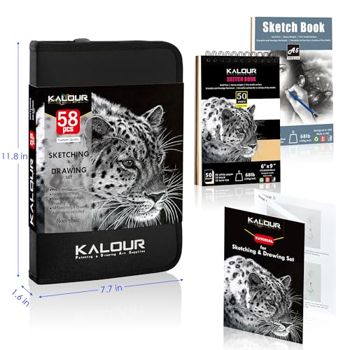 KALOUR 50 Pack Drawing Set Sketch Kit Pro,Art Sketching Supplies with  3-Color Sketchbook,Include Graphite,Charcoal, Pastel and Mechanical  Pencil,Ideal