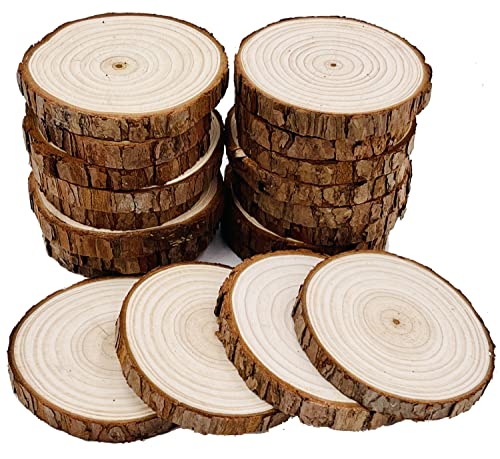 Natural Round Discs Rustic Wood Slices 5 Pcs 7-8 inch Unfinished Wood Kit Circles Crafts Tree Slices with Bark Log Discs for DIY Arts and Wedding