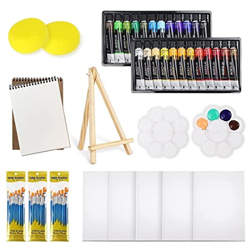 Paint Set for Kids,Art Supplies for Kids 9-12 Includes 12 Acrylic  Paints,Table Top Easel,3 Paint Brushes,12 AcrylPapier,Paint