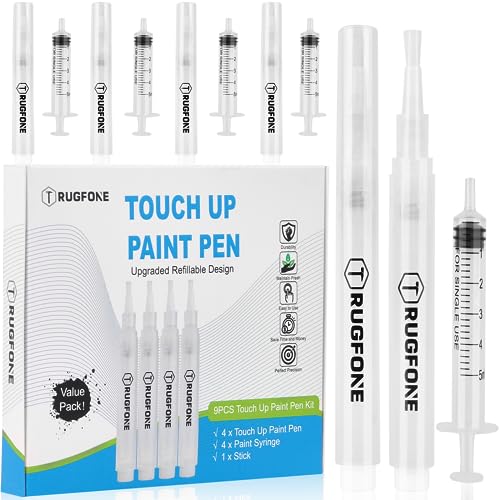Slobproof Refillable Touch-Up Paint Pen 2 in 1 Pack and Replacement Brush  Tips 5 in 1 Pack Bundle- Precision Small Paint Brushes for Touch-Ups on