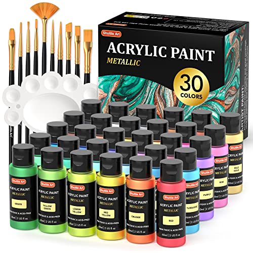 Fabric Paint, Shuttle Art 18 Colors Permanent Soft Fabric Paint in Bottles (60ml/2oz) with Brushes, Palette, Stencils, Non-Toxic Textile Paint for