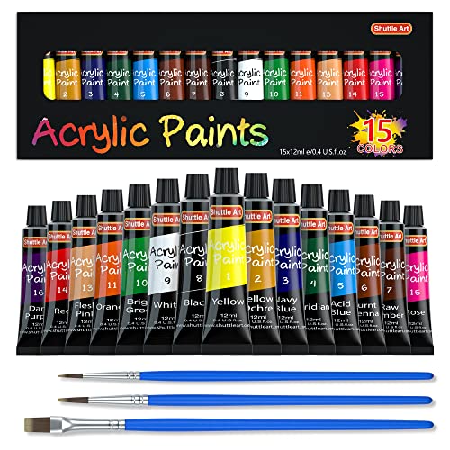 Acrylic Paint Set Shuttle Art 30 Colors Acrylic Paint in Tubes (36ml) with 3 Brushes Artist Grade Paint Rich Pigments Non-Toxic for Artists