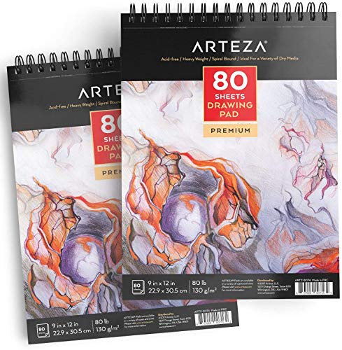 Arteza Spiral-Bound Black Sketch Pad, Heavyweight Paper, 11 x 14 Inches, 90lb/150gsm, 30 Sheets, Pack of 2, for Graphite 