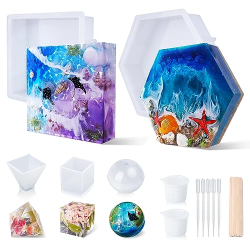 3 PCS Large Resin Molds Silicone Kit, Including Deep Hexagon, Heart, Square  Molds for Epoxy Resin Casting Mold for Flower Preservation Kit Bookends