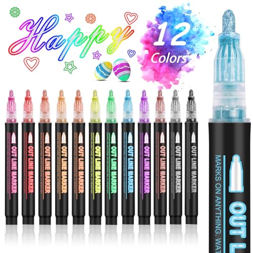 Doodle Dazzles Shimmer Marker Set,Outline Pens Shimmer Markers Pens,Apply  to Gift Card Writing Drawing Pens for Card Writing,Birthday Greeting