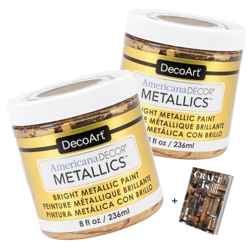 DecoArt Dazzling Metallics - 2 Ounce 4 Pack Glorious Gold Acrylic Paint Set  Gold Metallic Acrylic Paint Art Supplies- Art Projects, Home Decor- E-book