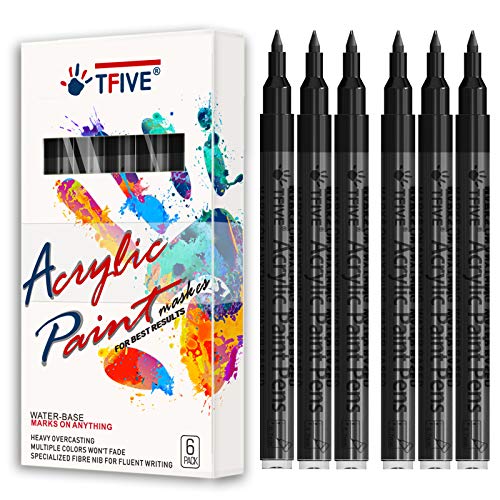 Black Paint Pens, 6 Pack 0.7mm Acrylic Black Permanent Marker