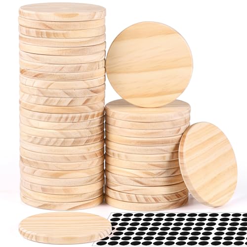 10 Pieces Unfinished Wood Coasters, 4 inch Round Acacia Wooden Coasters for Crafts with Non-Slip Silicon Dots for DIY Stained Painting Wood