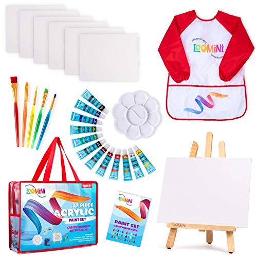  KIDDYCOLOR 52 Pcs Kids Paint Set with 24 Colors Acrylic Paint,  Wood Easel, 8 x 10 Canvases, Brushes, Storage Bag, Great Gift for  Christmas New Year