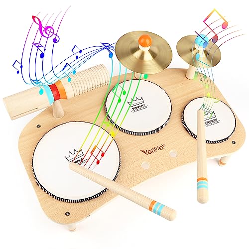 Baby Drum Toys Musical Instruments, All-in-one Wooden Montessori Musical  Set for 1&2Y (Includes Xylophone Drum Cymbal Guiro Gears), Gifts for 1+  Year Old Girl Preschool 