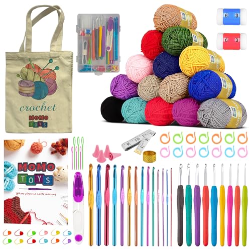 Piccassio Crochet Kit for Beginners Adults and Kids - Make Amigurumi  Crocheting Projects Beginner Includes 20 Colors Yarn, Hooks, Book, a  Durable Bag
