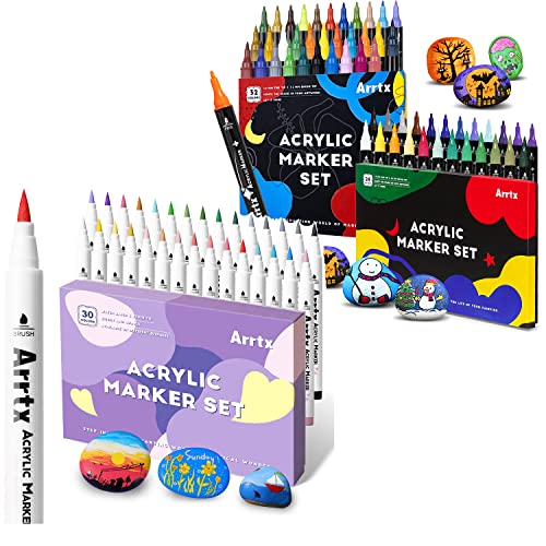 Arrtx Acrylic Paint Pens 54PCS, Dual Tip Paint Markers Fine Tip for Rock  Painting, Water Based Acrylic Painting Supplies for Fabric Painting,  Ceramic