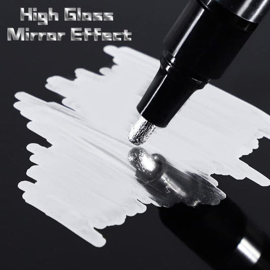 aquota 6 PCS Gloss Liquid Mirror Chrome Marker, Mirror Paint Pen Waterproof  Reflective Metallic Markers for Painting, Model Coloring