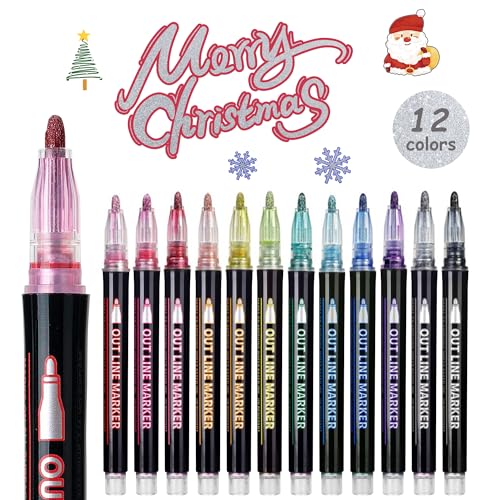 Double Line Metallic Markers,Inoranges Outline Metal Marker Pens,12 Colors  Paint Permanent Pen for Writing and Drawing Lines on Paper,Gift  Cards,Greeting Cards,Rock Painting,Metal,Wood,Ceramic,Glass - Yahoo Shopping