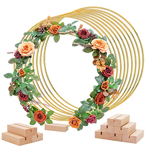 Sntieecr 2 Pack Wooden Ring Centerpiece for Table, Bamboo Hoops Ring  Centerpiece with Stand, Wooden Hoops for Crafts Wedding Baby Shower Home  Table Decoration