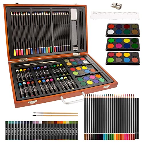 Let's Make Memories Personalized 80-Piece Deluxe Art Set - for Kids - Wood  Carrying Case - Oil Crayons, Colored Pencils, Watercolors - Arts & Crafts 