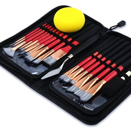 Transon Paint Brush Kit 10pcs Art Brushes and 1 Paint Spatula with Bru