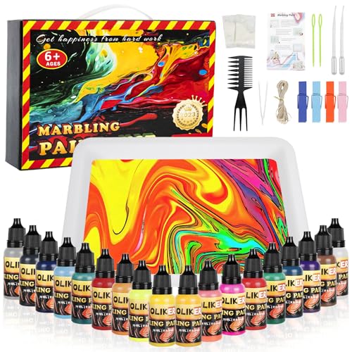 Made by Me Marbling Paint Studio, 25-Piece Marbling Kit for Kids, Make 10 Pour Paint Art Projects, Dip & Paint Marbling Arts & Crafts Kits for Kids, L