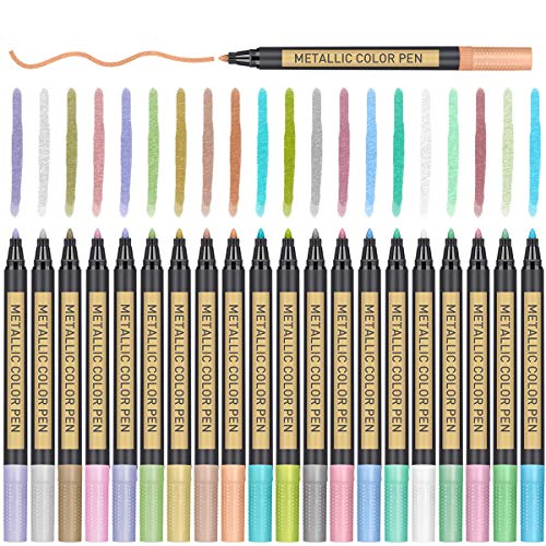XSG 10 Colors Metallic Marker Pens,Dual Tip Brush and Fine Point Pens for  Scrapbook Markers for Black Paper, Rock, Ceramic, Card Making, Metal, and