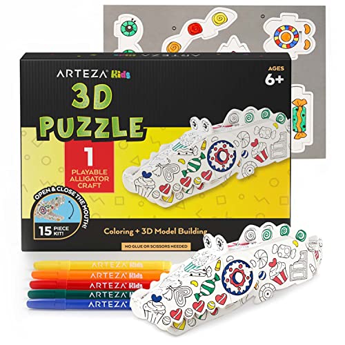 Arteza Kids Coloring Puzzle Kit, 16 Crayons, 5 Magical Creatures Puzzles, 6  Tubes of Glitter Glue, 5 Frames, Craft and Art Supplies for Toddlers
