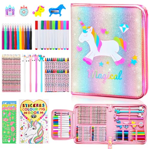 Hopewood Fruit Scented Washable Markers Set 45 pcs with Glitte Unicorn  Pencil Case, Art Supplies for Kids Ages 4-6-8, Creative Art Coloring Painting  Kits, Unicorn Gifts for Girls 4 5 6 7 8 9 Year Old