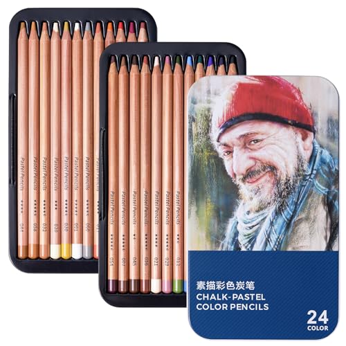 GETHPEN Pastel Chalk Colored Pencils,Set of 24 Colors,Pastel Colored  Pencils,Color Charcoal Pencils for Drawing Sketching Coloring Shading,Art