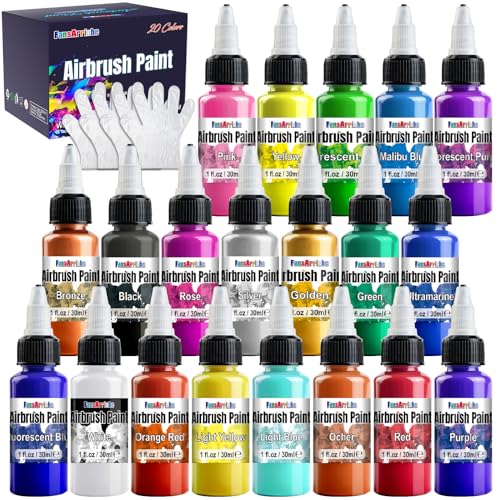 Airbrush Paint, 20 Colors with 2 Cleaner and 2 Thinner Airbrush Paint Set,  Water-Based Air brush Paints Acrylic Ready to Spray Includes Metallic &  Neon Colors, 20ml/Bottle in Saudi Arabia