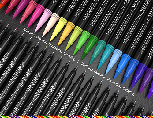  VigorFun Dual Brush Marker Pens, 36 Colored Markers, Fine  Point and Brush Tip Art Markers for Kids Adult Coloring Books Journaling  Drawing Calligraphy Planners Note Taking Art Supplies Kit 