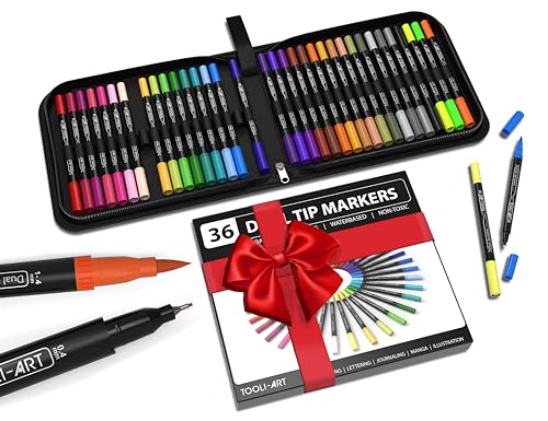  CAISEXILE 24 Colors Duo Tip Pen Art Markers, Artist Fine &  Brush Tip Marker Coloring Markers for Adult Coloring Book Journaling Note  Taking Lettering Calligraphy Drawing Pens Supplies : Arts