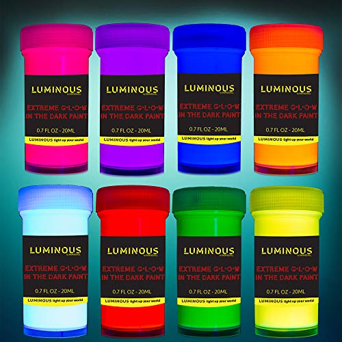 LUMINOUS UV Body Paint - Set of 8 x 20 ml / 0.7 fl oz pots- Black Light  Neon Make-Up - Bodypainting Neon Blacklight Bodypaint Face Paints