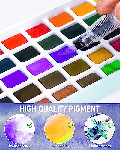 Nicpro Watercolor Paint Set, 48 Water Colors Kit with 8 Squirrel Brush