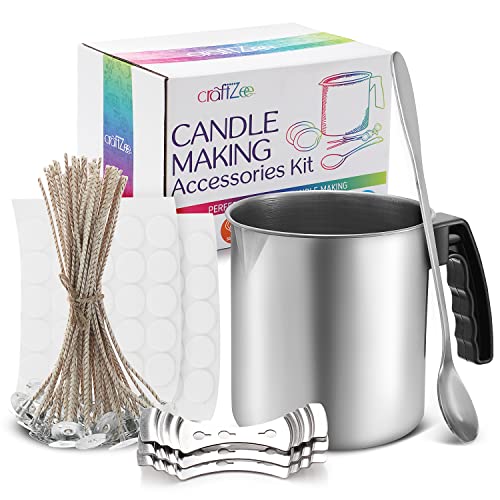 ABK Candle Making Pouring Pot, Candle Making Kit Including 2.5LB Candle  Making Pitcher, Candle Wick Holders, Spoon, Wicks, Candle Wick Stickers